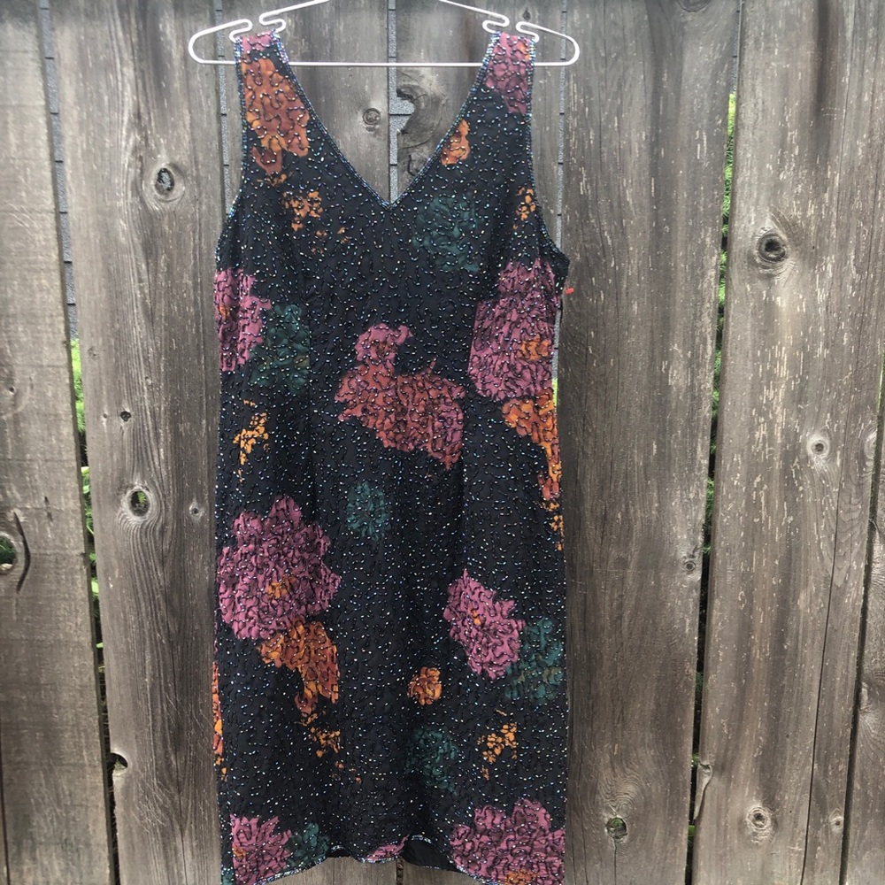 Vintage Beaded Floral Cocktail Dress Medium - Picture 2 of 7